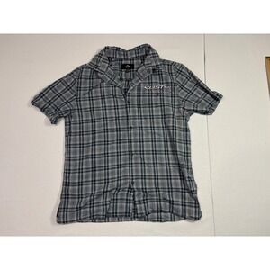 Rusty Mens Medium Blue Plaid Short Sleeve Button Front Cotton Surf Skate Shirt
